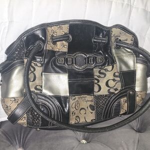 Sophia Caperelli Black, Tan, and Silver Patchwork Shoulder Bag